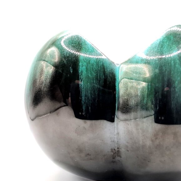 Vtg Blue Mountain Pottery Tulip Bowl 3.5x6.25" Retro Teal/Black Drip Glaze VGC - Picture 2 of 7